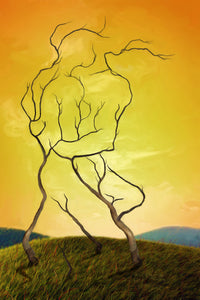 Embrace is an expressionist digital painting from montana artist andabelart. A couple caught in a passionate embrace is made of the negative space created by branches reaching up from the ground.