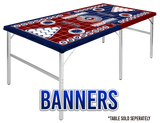 Impact Games 6-in-1 Beer Pong Table offers Beer Pong, Flipcups, Quarters, Higher/Lower,  King's Cup, and Drunken Sailors. Mini Size Banners for the Party Crowd