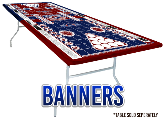 Impact Games 6-in-1 Beer Pong Table offers Beer Pong, Flipcups, Quarters, Higher/Lower,  King's Cup, and Drunken Sailors. Standard Size Vinyl Banners for the Party Crowd